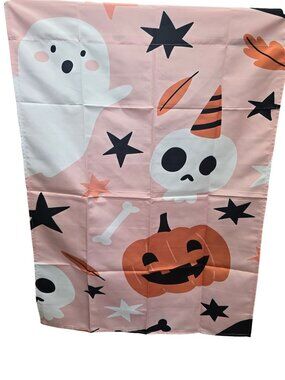 Halloween Kitchen Curtains 3 Piece Set Pink Pumpkin Ghost Valance & Tiers 26x34